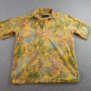 Pete Huntington Hawaiian Button Up Shirt Mens Medium Yellow Bali Beach Travel